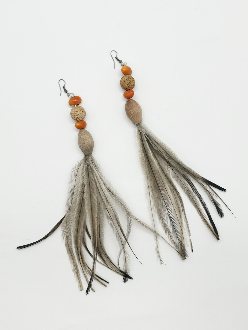 Minelle Creed Handmade Earrings Orange Native Seeds Emu