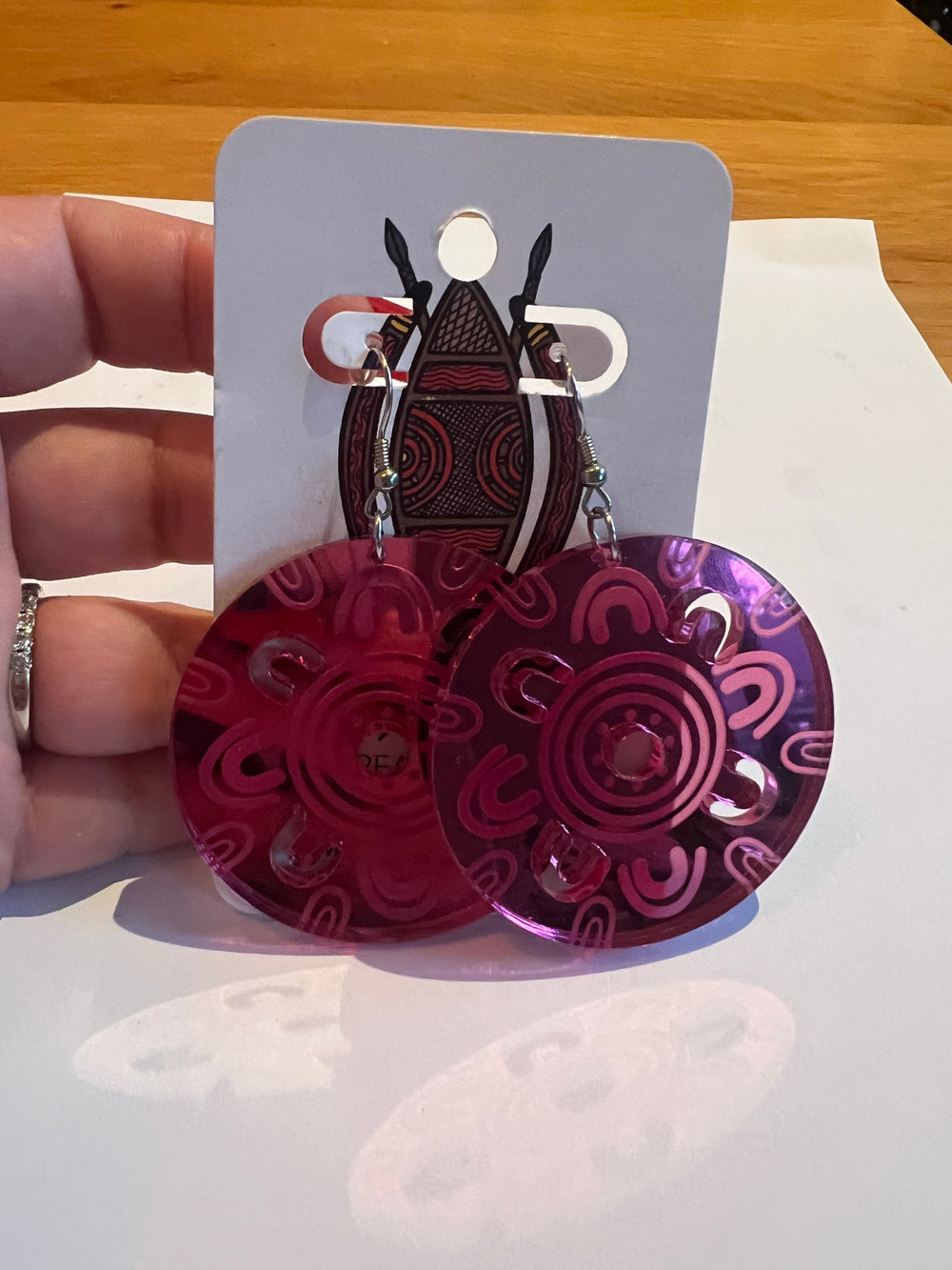 Wickey Creations Acrylic Pink Mirror Meeting Ground Earrings