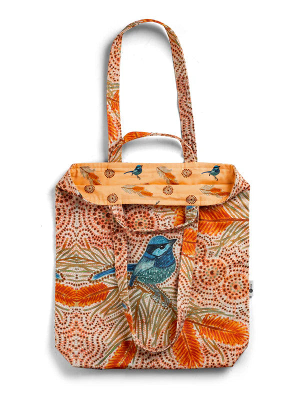 Aboriginal Blue Wren Double Handled Tote Bag