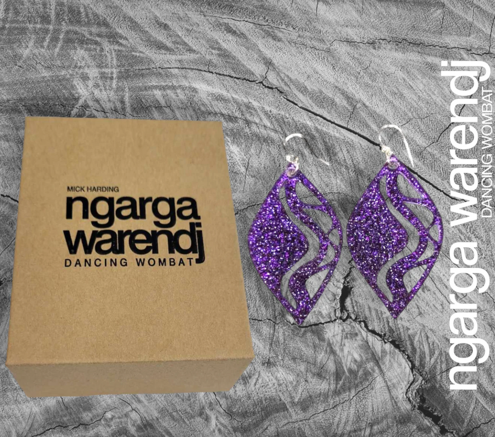 Ngarga Warendj Mountain & Rivers Earrings Glitter Purple