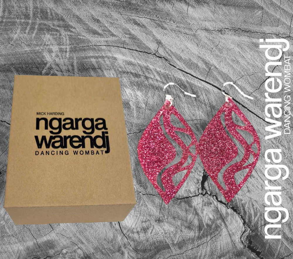 Ngarga Warendj Mountain & Rivers Earrings Glitter Pink